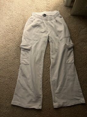 Women's White Cargo Sweatpants with Wide Leg
